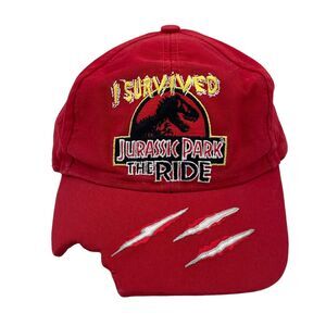 Jurassic Park Hat Red Youth I Survived The Ride Universal Studios 90s Bite